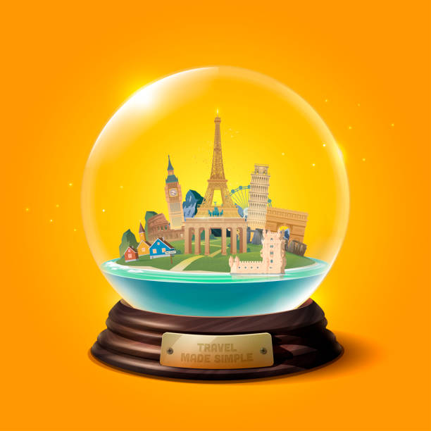 ilustrações de stock, clip art, desenhos animados e ícones de the glass ball with landmarks. - lisbon square landscape