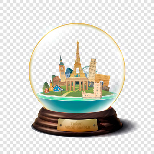 ilustrações de stock, clip art, desenhos animados e ícones de the glass ball with landmarks. - lisbon square landscape