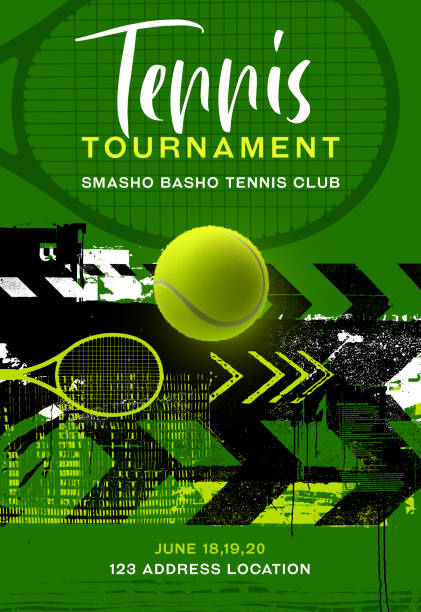 Tennis tournament poster Green grunge textured poster for a tennis competition tennis tournament stock illustrations