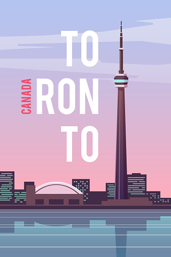 Vector retro poster. Canada. CN Tower Flat design