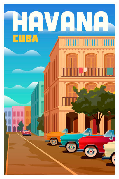 Havana, Cuba. Vector travel poster. Havana, Cuba Vector travel retro poster cuba stock illustrations