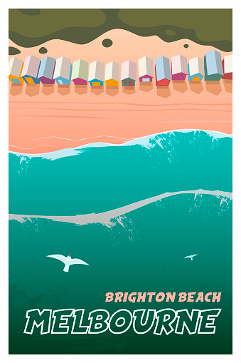Melbourne, Brighton beach. Top view Vector travel poster