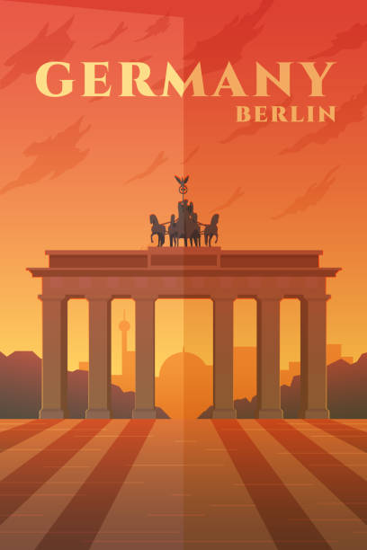 ilustraciones, imágenes clip art, dibujos animados e iconos de stock de alemania. póster vectorial. - berlin germany brandenburg gate germany monument