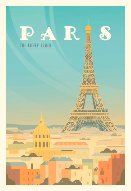 paris Beautiful city view in sunny day in Paris with historical buildings, The Eiffel tower, trees. Time to travel. Around the world. Quality vector poster. France. paris france stock illustrations