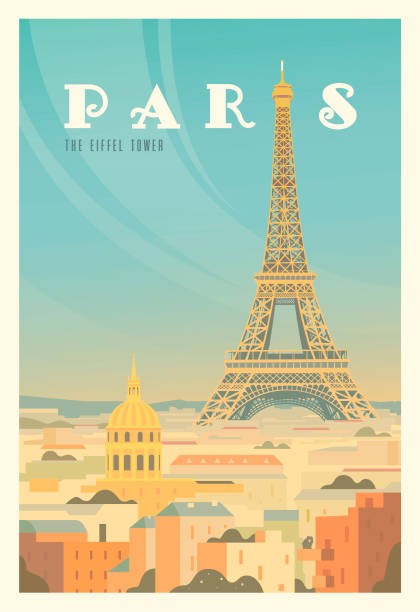 paris Beautiful city view in sunny day in Paris with historical buildings, The Eiffel tower, trees. Time to travel. Around the world. Quality vector poster. France. message of nature stock illustrations