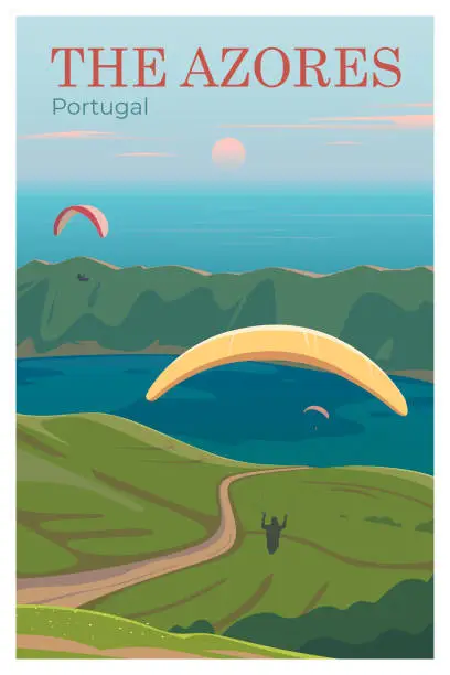 Vector illustration of The Azores. Vector travel poster.