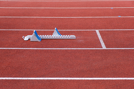 A starting block on an athletics track
