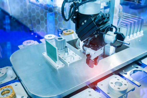 istock Automatic industrial robotic robot working, industry 4.0 and technology concept 1401830073