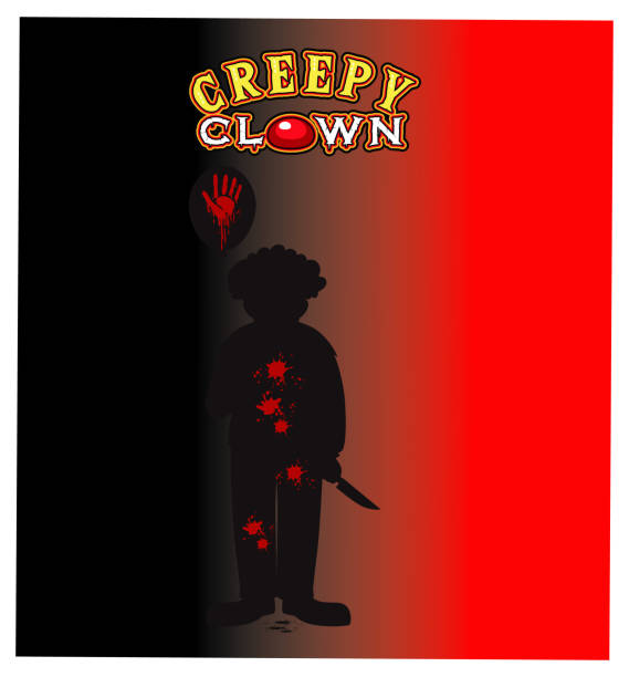 Creepy Clown text poster with clown silhouette Creepy Clown text poster with clown silhouette illustration evil joker silhouette stock illustrations