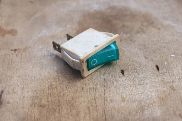 istock Push button switch and simple on off switch used with two legs. Electronic equipment 1401834082
