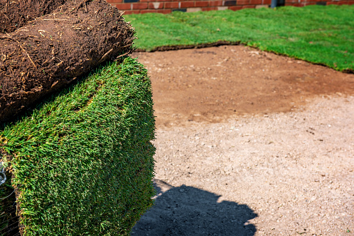 Laying turf on a domestic property in rural Victoria
