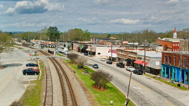 istock Railroad Tracks Running Along Main St in Small Georgia Town 1401836221