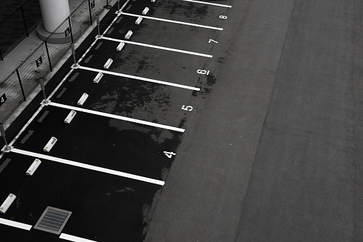 High angle view of empty parking lot.