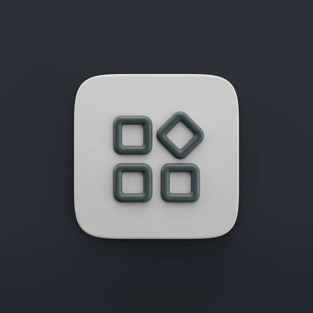 app store 3d icon, outilne design and development icon in grey color on a button shape, 3d rendering, simple outline icon