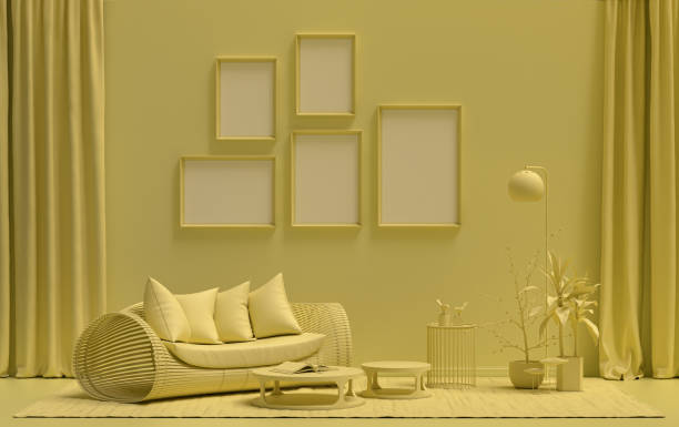 istock Single color monochrome yellow interior room, 5 poster frames 1401850107