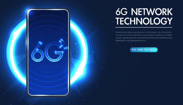 6g技術コンセプト。現代都市とスマートフォンとの通信6gネットワーク接続コンセプト。高速モバイルインターネット、新世代ネットワーク。混合メディア。ベクトルデザイン - high speed technology cable computer network点のイラスト素材／クリップアート素材／マンガ素材／アイコン素材