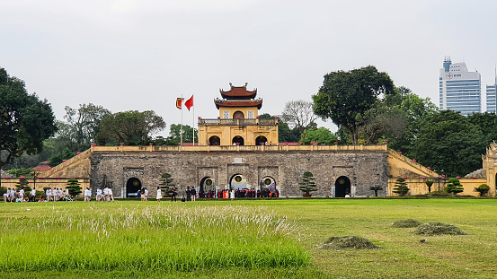 Hanoi, Vietnam - April 10, 2022 : South Gate (Also Called Doan Mon) Of Thang Long Imperial Citadel. The Imperial Citadel Of Thang Long Was Declared A UNESCO World Heritage Site In 2010.