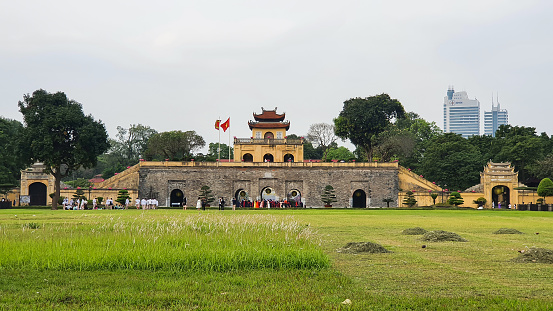 Hanoi, Vietnam - April 10, 2022 : South Gate (Also Called Doan Mon) Of Thang Long Imperial Citadel. The Imperial Citadel Of Thang Long Was Declared A UNESCO World Heritage Site In 2010.