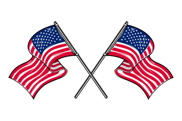 교차 된 미국 국기의 그림. 포스터, 카드, 배너, 기호에 대한 디자인 요소. 벡터 일러스트 레이 션 - two flags stock illustrations