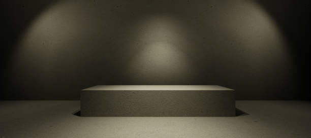 istock spotlight on stage, concrete wall and floor, wall with floor, empty stage with spotlights for exhibit, empty stage with spotlights 1401864667