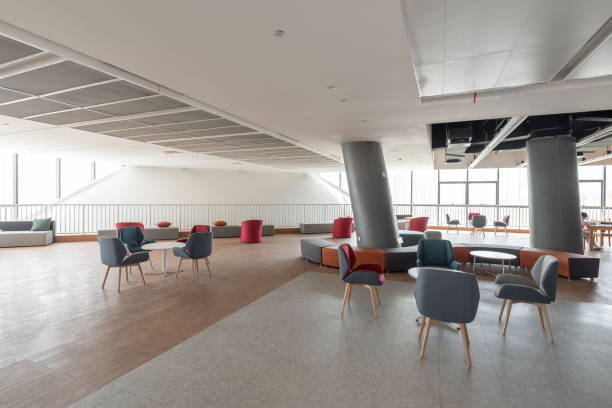 istock Corridor and rest area of modern simple atmospheric Library 1401865082