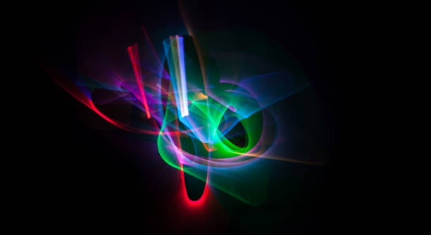 istock Abstract line motion of different colors, curves abstraction color explosion. Unrecognizable figure. Expressive sketch on black background isolated 1401867149