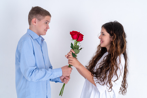 Young happy couple love and romantic at first date relationship