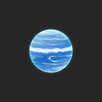 Cartoon Neptune. The planet is isolated on a dark background.