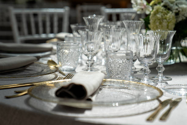 istock a beautiful glassware on the table prepared for dinner 1401871917