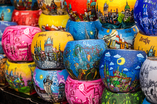 Flower pots- traditional souvenirs in Prague, Czech Republic