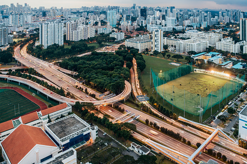 Aerial View of Singapore  Expressway close to dusk