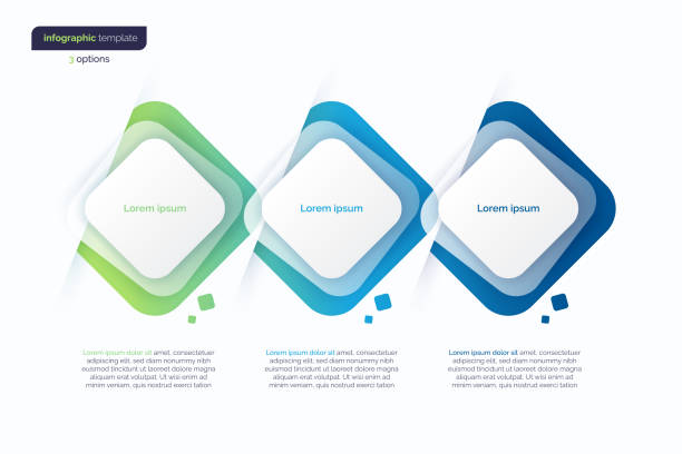 Abstract vector gradient minimalistic infographic template composed of 3 rounded squares Abstract vector gradient minimalistic infographic template composed of 3 rounded squares. square cropped stock illustrations