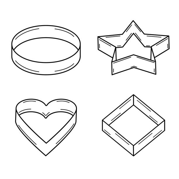 ilustraciones, imágenes clip art, dibujos animados e iconos de stock de juego de moldes dibujados a mano para hacer galletas. estilo doodle. bosquejo. vector. - cortador de masa