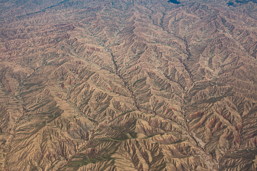 Aerial view of the special geological performance of the Gobi Desert