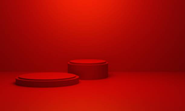 istock 3d rendering of red abstract geometric background. Scene for advertising, technology, showcase, banner, cosmetic, fashion, business, sport, metaverse. Sci-Fi Illustration. Product display 1401874701