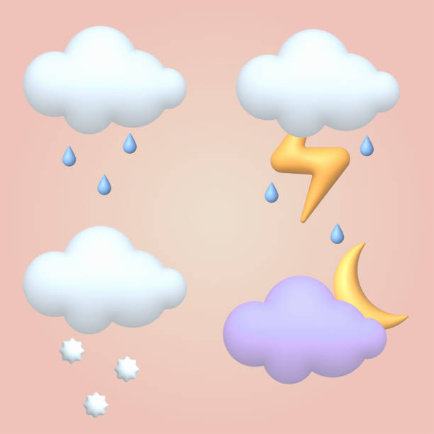 istock Set of 3d weather icons. Cloud sign. Vector 1401878639