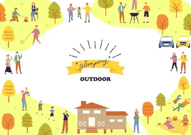 Vector illustration of illustration of outdoor landscape and people