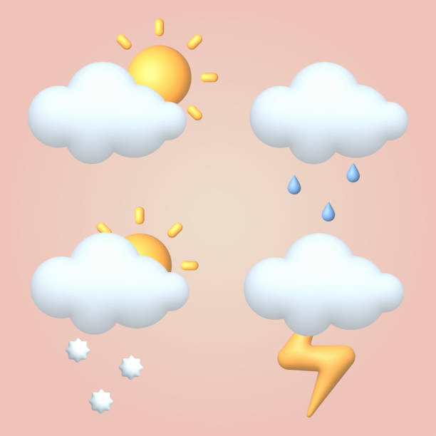 istock Set of 3d weather icons. Cloud sign. Vector 1401879844