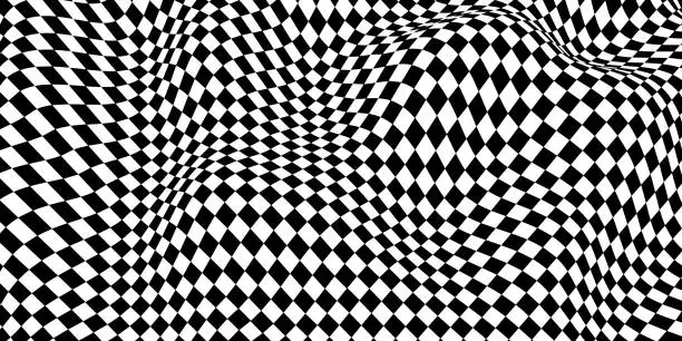 Vector illustration of Wavy chess board. Chessboard concept. Wave distortion effect. Vector illustration.