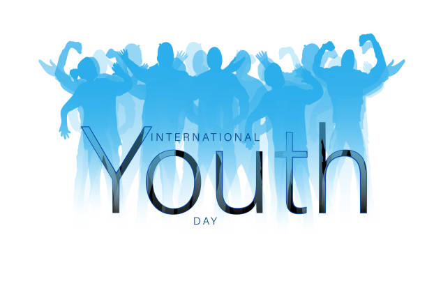 The concept International Youth Day, Friendship day, Human rights Day. Happy youth day. Crowd of young and elderly men and women. Vector Illustration of International Youth Day 12th August. Hand Drawn art. youth culture stock illustrations