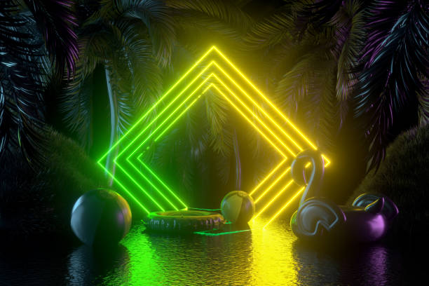 istock Neon Lighting Summer Holiday Travel Background with Palm Trees 1401881273