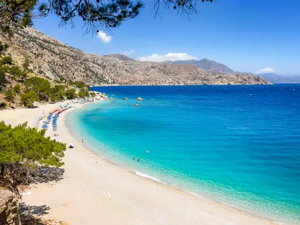 Idyllic beach Apella on Karpathos, Greece. One of the most beautiful European beaches.