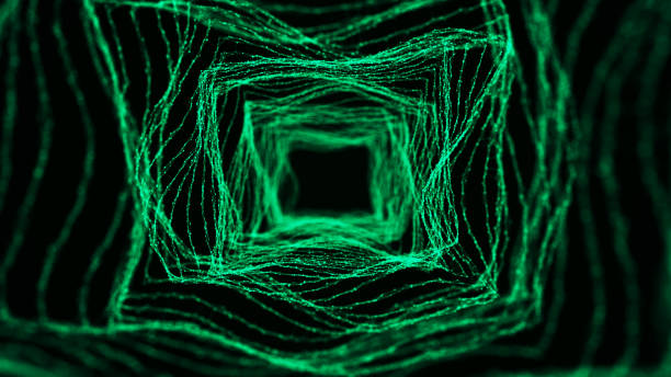 istock Abstract particle flow in cyberspace. Futuristic 3D portal. Digital technology web flow. Big data visualization. 3d rendering. 1401881508