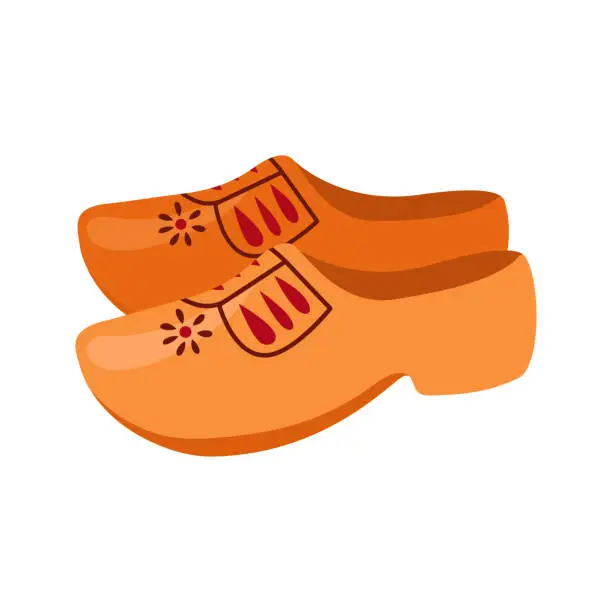Vector illustration of Dutch wooden shoes, klomp. Holland clogs, cartoon