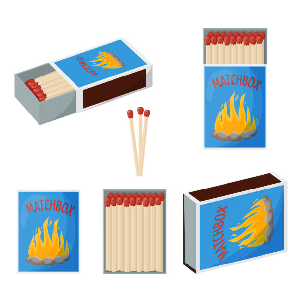 istock Set of matches. Opened matchbox full of matches. Household flammable tool for lighting fire in cardboard box. Flat vector illustration 1401883787