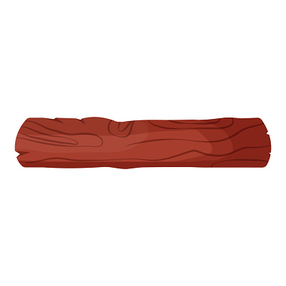 Wood log isolated on white background. Textured detailed clipart, boulder. Flat vector illustration.