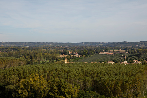 A super wide angle of rolling green landscape of Toulouse in the south of france.