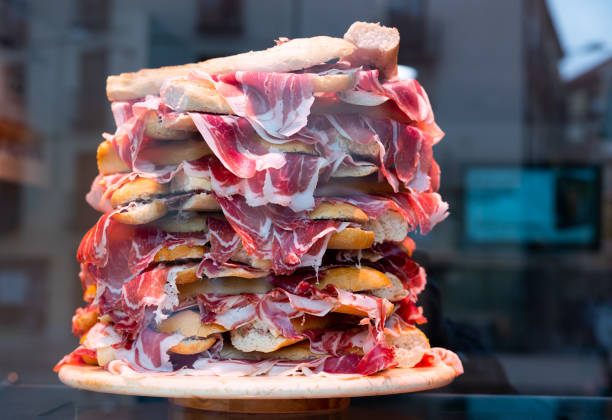 istock Sandwiches with Spanish ham on bar window in Madrid 1401887612