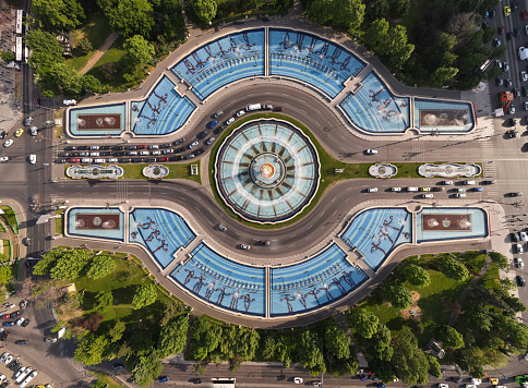 Aerial drone view of Bucharest downtown, Romania