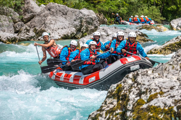 istock Friends rafting in river 1401891391